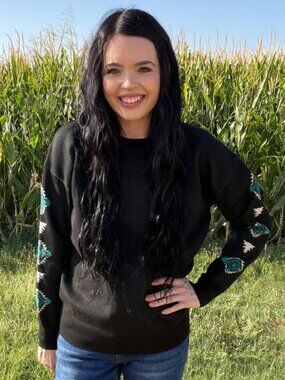 NWT Turquoise Concho Canyon Black Sweater